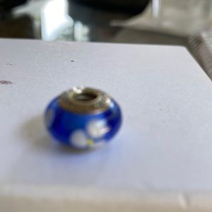 Pandora Blue White Flowers Murano Glass Charm